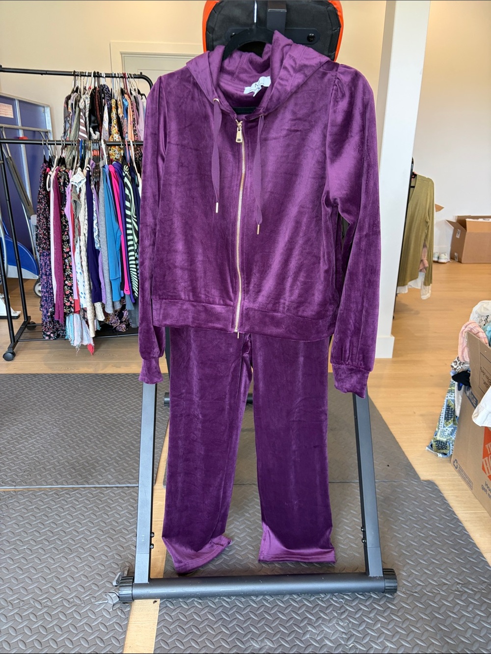 Magaschoni Deep Purple Velour Zip Hoodie & Joggers Set